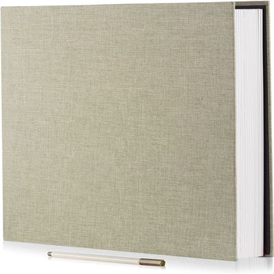 HoneyTolly Large Photo Album Self Adhesive Scrapbook Album for 4x6 6x8 8x10 Pictures 12.6"x11" Inch 40 Pages Linen Cover Magnetic Photo Album with A Metallic Pen and DIY Sticker(Grass Green)