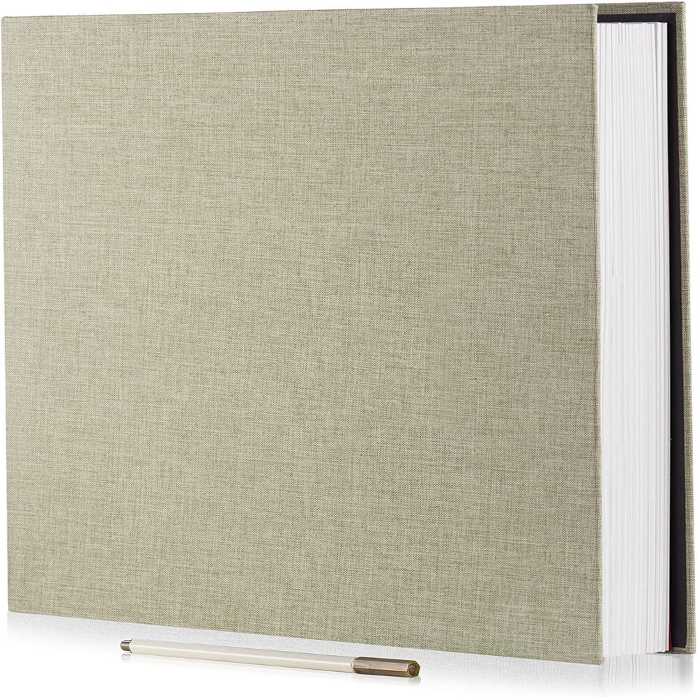 HoneyTolly Large Photo Album Self Adhesive Scrapbook Album for 4x6 6x8 8x10 Pictures 12.6"x11" Inch 40 Pages Linen Cover Magnetic Photo Album with A Metallic Pen and DIY Sticker(Grass Green)
