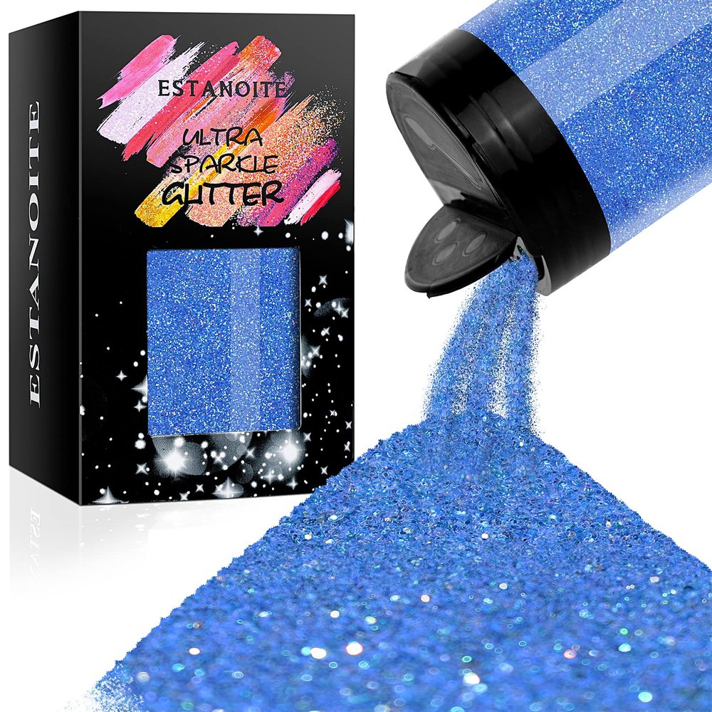 Iridescent Ultra Fine Glitter Powder 7.41Oz/210g Rainbow Resin Glitter PET Flakes Crafts Sequins Epoxy Chips Flakes for Tumblers Slime Making (Iridescent Blue)