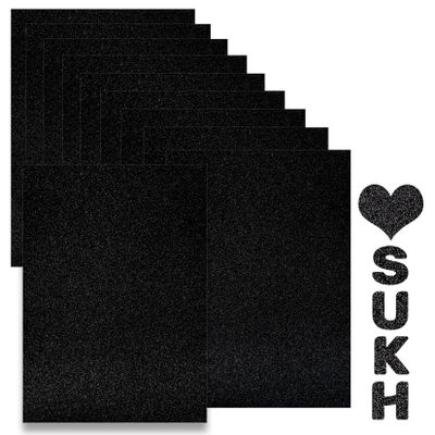 Sukh Black Glitter Cardstock Paper - Glitter Cardstock Craft Paper A4 Thick Colored Crafts Halloween Christmas Valentines Gift Box Wrapping Wedding Birthday Party Sparkle Decor Scrapbook 250GSM 10pcs