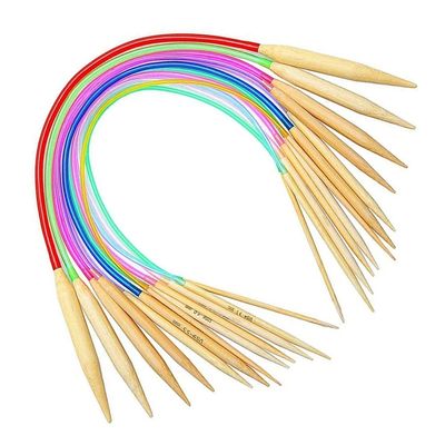 18PCS Bamboo Circular Knitting Needles Set, 18 Sizes Double Pointed Bamboo Knitting Needles with Colored Plastic Tube for Yarn for Beginner