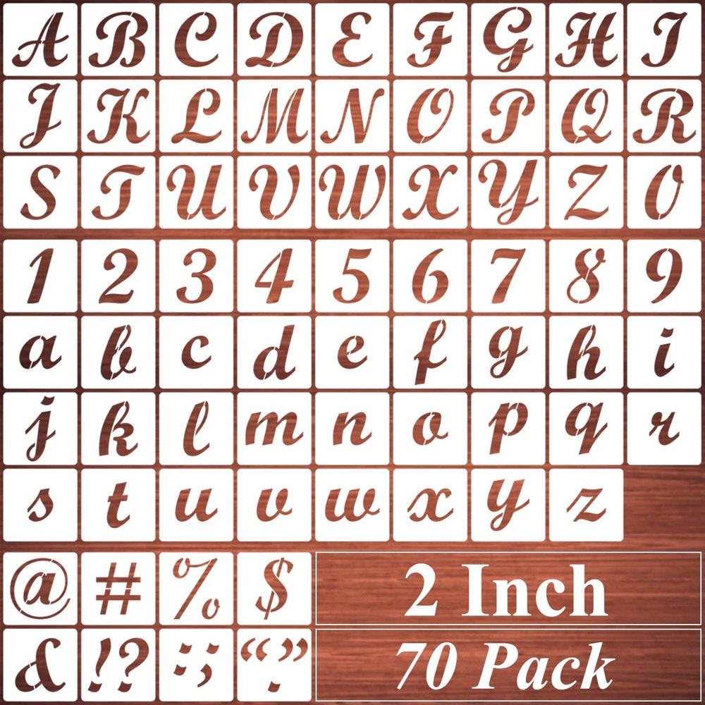 2 Inch Alphabet Letter Stencils for Painting - 70 Pack Letters and Numbers Stencil Templates with Signs for Painting on Wood, Reusable Letter and Number Stencils for Chalkboard Wood Signs & Wall Art