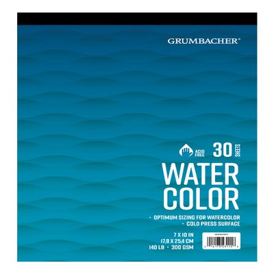 Grumbacher 7" x 10" Cold Press Watercolor Paper Pad, 140 lb. / 300 GSM, Tape-Bound, 30 Sheets/Pad, 1 Each