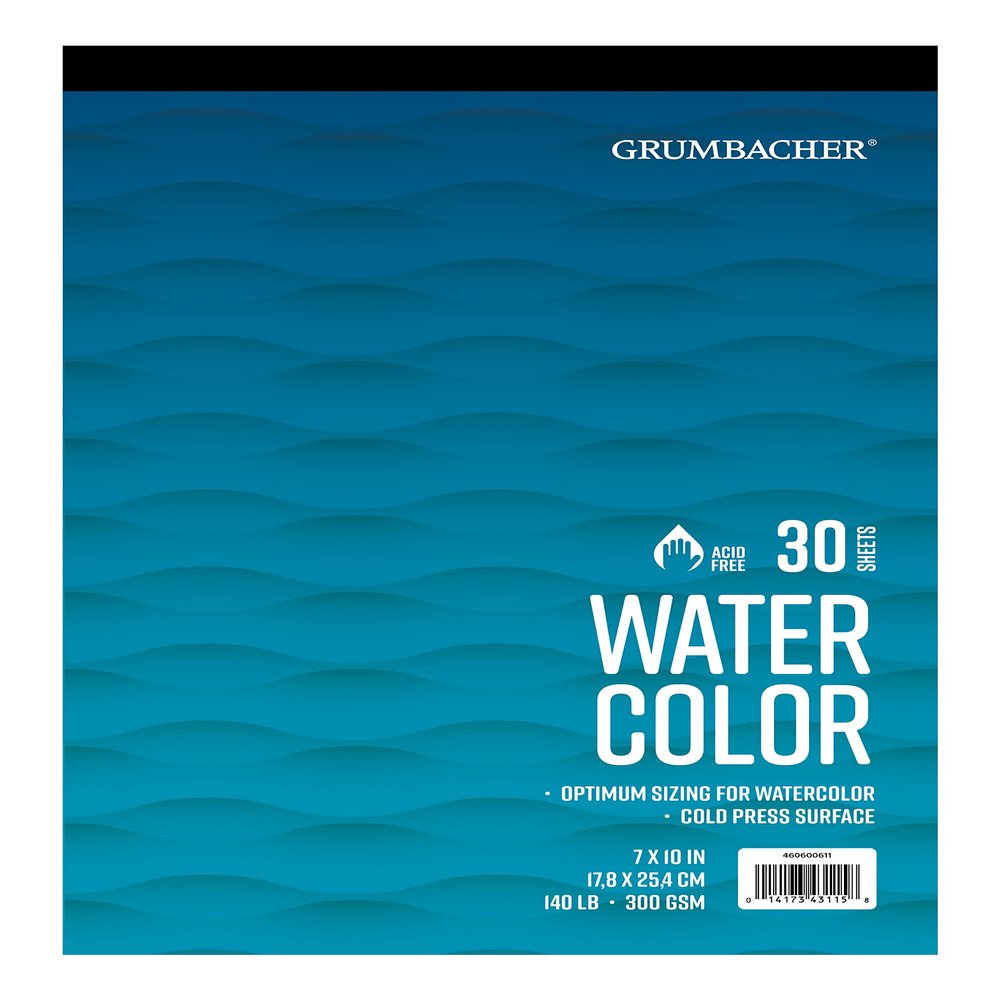Grumbacher 7" x 10" Cold Press Watercolor Paper Pad, 140 lb. / 300 GSM, Tape-Bound, 30 Sheets/Pad, 1 Each