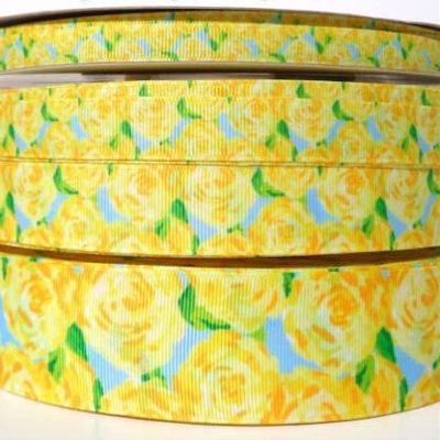 3yds Lilly Inspired Yellow Rose First Impr 3/8" 5/8" 7/8" 1.5" Grosgrain Ribbon (7/8")