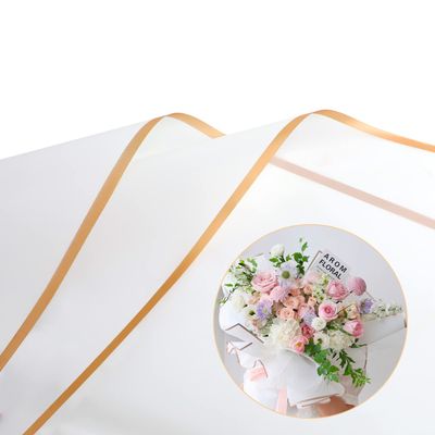 CCINEE 20 Sheets Gold Edge Flower Wrapping Paper,Waterproof Fresh Flower Packing Material Florist Bouquet Supplies DIY Craft Gift Packing,White