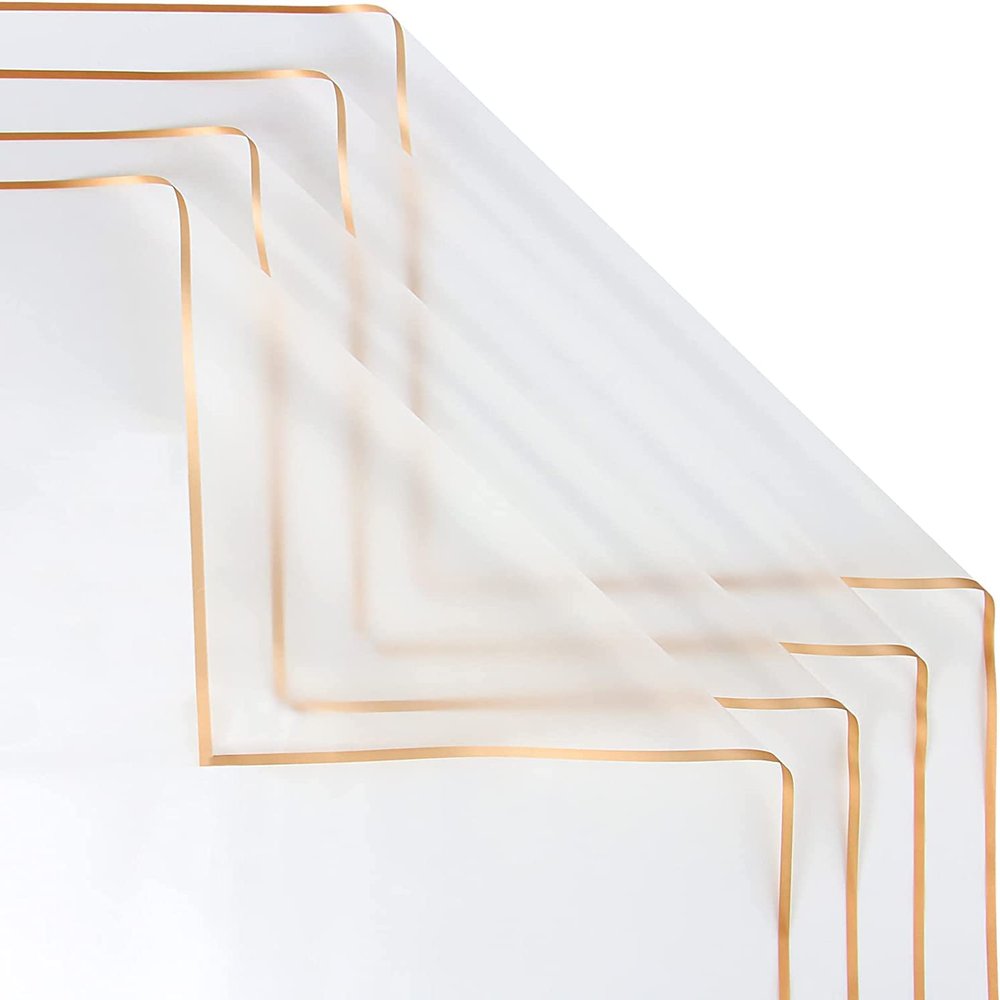 CCINEE 20 Sheets Gold Edge Flower Wrapping Paper,Waterproof Fresh Flower Packing Material Florist Bouquet Supplies DIY Craft Gift Packing,Clear