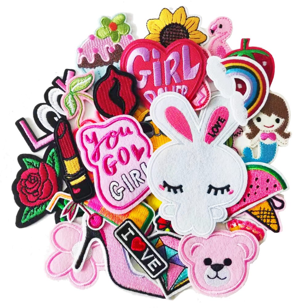 Harsgs 30pcs Iron on Patches for Girls, Embroidered Sew On/Iron On Patches Applique for Clothes, Dress, Hat, Jeans, Pant, Shoe,Bags