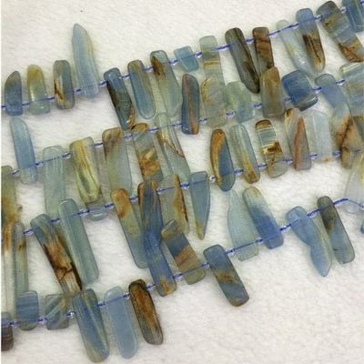 1 Strands Natural Blue Calcite Slabs Slices Flat Stick Beads Drill Side Fit Jewelry Necklace Bracelets Size: 7-8mm X 10-25mm 15" 04317