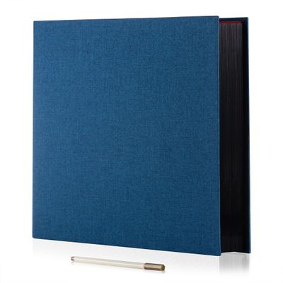 HoneyTolly Large Photo Album Self Adhesive 4x6 8x10 10x12 13"x12.6" Scrapbook Album 12.6"x11" Inch 60 Black Sticky Pages Linen Cover Magnetic Photo Album with A Metallic Pen and DIY Stickers(Blue)