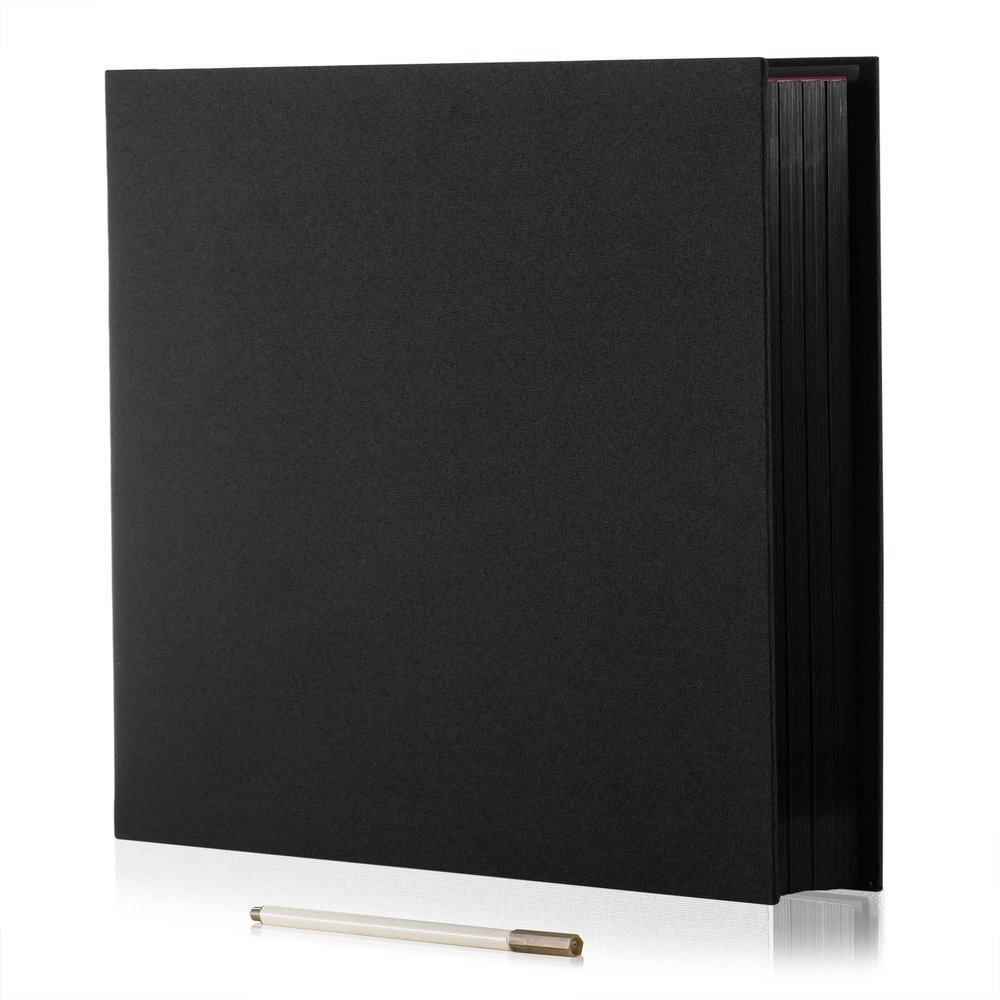 HoneyTolly Large Photo Album Self Adhesive 4x6 8x10 10x12 13"x12.6" Scrapbook Album 12.6"x11" Inch 60 Black Sticky Pages Linen Cover Magnetic Photo Album with A Metallic Pen and DIY Stickers(Black)