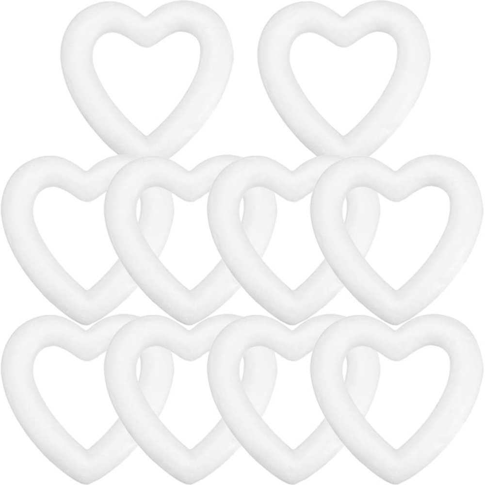 NUOBESTY 10 Pcs Foam Heart Wreath Forms 6.7 Inch Heart Shaped Foam Wreath DIY Supplies for Valentine Wedding Front Door Wall Table Decorations
