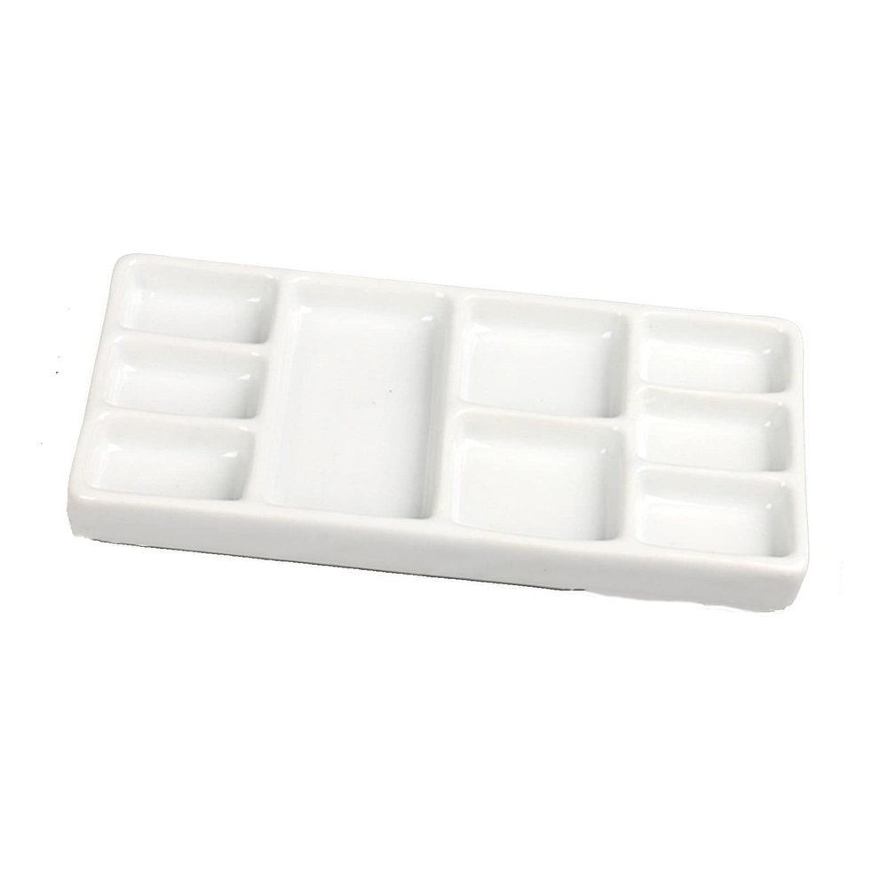 Ceramic multi-grid palette watercolor gouache pigment palette porcelain plateCheckered palette (Color : White)