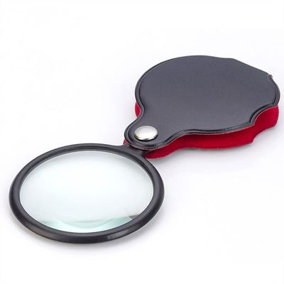 JUIYU Microscope Accessories Kit Handheld 6X Mini Magnifier, Foldable Pocket Magnifying Glasses Portable Leather Magnifier Glass Lens Reading Loupe Gift Lupe Microscope Slides
