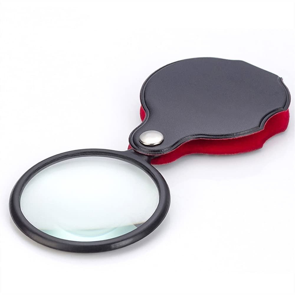 JUIYU Microscope Accessories Kit Handheld 6X Mini Magnifier, Foldable Pocket Magnifying Glasses Portable Leather Magnifier Glass Lens Reading Loupe Gift Lupe Microscope Slides