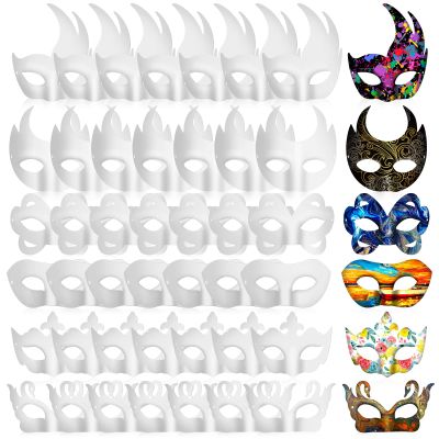 Leyndo 48 Pcs Paper Mache Masks Half Face White Masquerade Mask DIY Blank Mardi Gras Halloween Cosplay Party (Stylish Style)