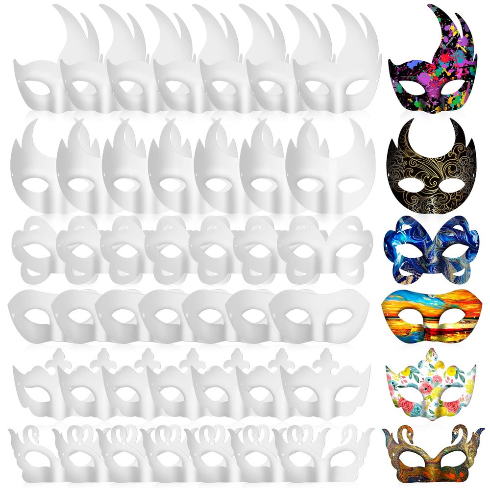 Leyndo 48 Pcs Paper Mache Masks Half Face White Masquerade Mask DIY Blank Mardi Gras Halloween Cosplay Party (Stylish Style)