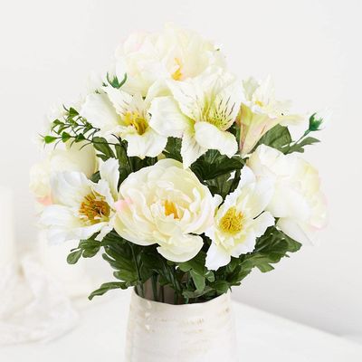Cream Artificial Peony Cosmo Lily Bouquet by Factory Direct Craft for Spring Arrangements and Summer Displays 22"H