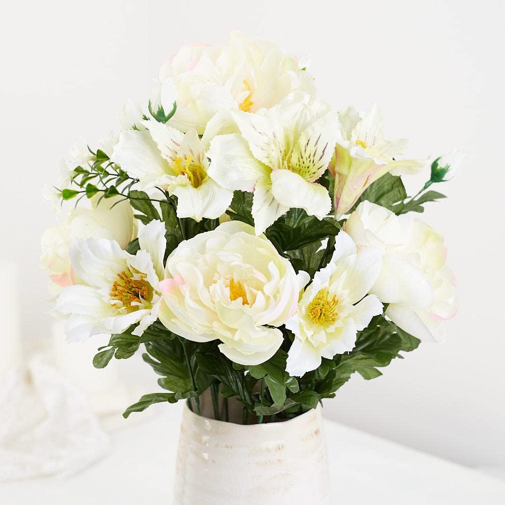Cream Artificial Peony Cosmo Lily Bouquet by Factory Direct Craft for Spring Arrangements and Summer Displays 22"H