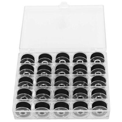 Sewing Thread 25pcs, Black Polyester Sewing Machine Thread with Bobbins and Storage Box Sewing Kits Thread for Sewing Machine DIY Sewing Craft