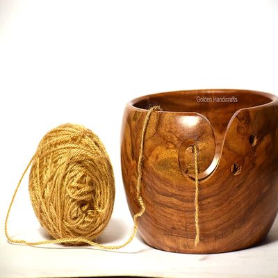 UNIVERSAL HANDICRAFT WOODEN YARN BOWL FOR KNITTING AND CROCHING WITH MULTI WOOD AND COLOUR (BLACK, 7 * 4INCH) (6 * 3")