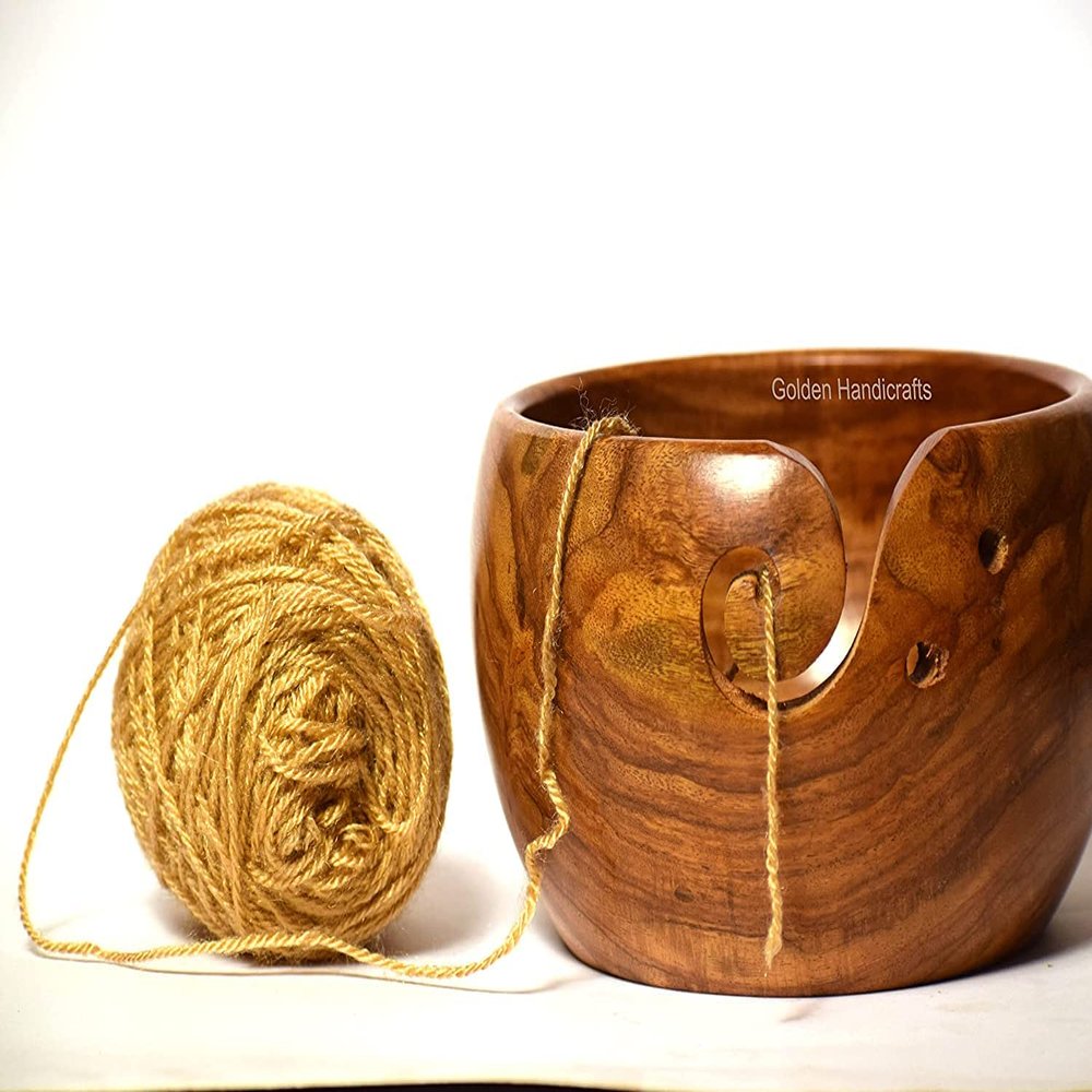 UNIVERSAL HANDICRAFT WOODEN YARN BOWL FOR KNITTING AND CROCHING WITH MULTI WOOD AND COLOUR (BLACK, 7 * 4INCH) (6 * 3")