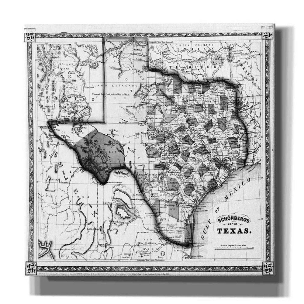 Epic Graffiti 'Map of Texas 1866' Portfolio, Canvas Wall Art, 16"x12"