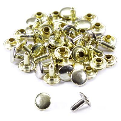 Double Cap Rivets - Brass Finish - (0.310 Barrel x 0.35 Head) - (for Leather/Canvas) - (25 Pack)