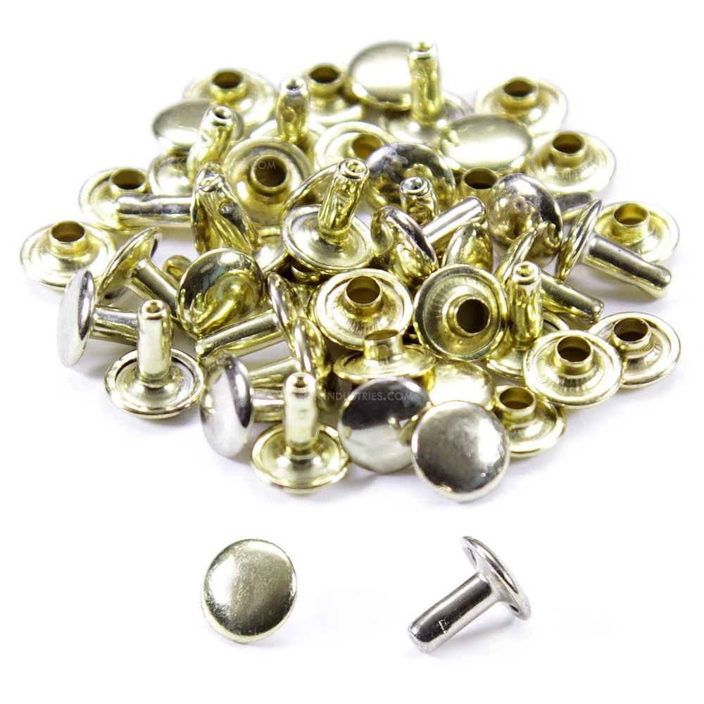 Double Cap Rivets - Brass Finish - (0.310 Barrel x 0.35 Head) - (for Leather/Canvas) - (25 Pack)