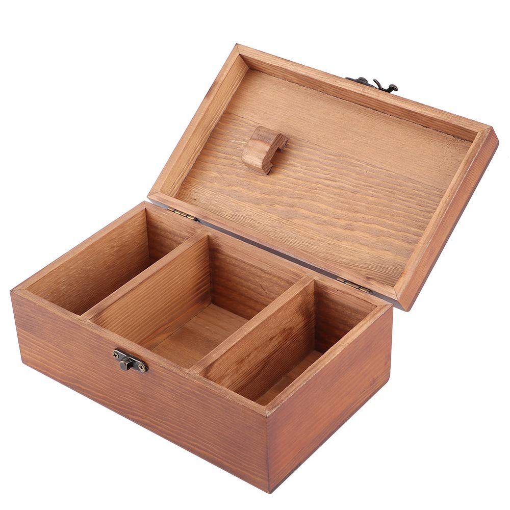 Tyenaza Sewing Kit Box Basket, Multifunction Vintage Wooden Sewing Box Needle Thread Storage Case DIY Sewing Knitting Tool Beginner Universal Sew Kit Accessories(Empty)