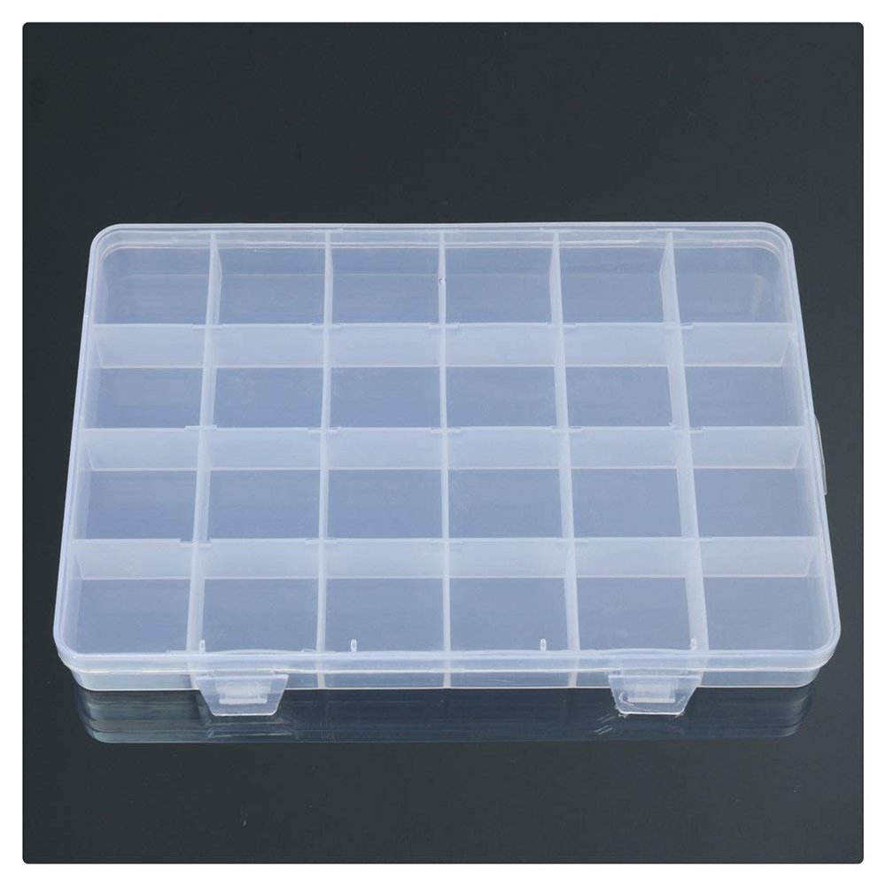 EKAYG 24 Compartments Plastic Box Case Jewelry Bead Storage Container Craft Organizer Storage Box