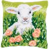 Vervaco Lamb and Flowers Cross Stitch Cushion, White, ca. 40 x 40 cm view 1