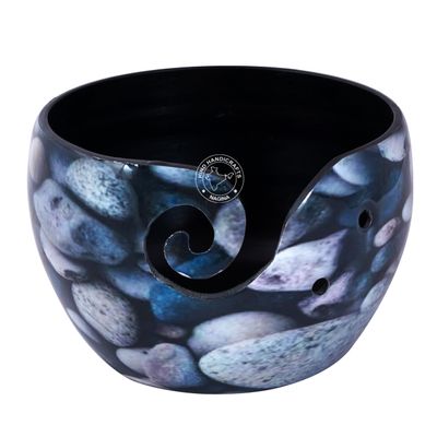 Premium Solid Crafted Floral Metallic Finish Aluminium Portable Yarn Bowl Holder for Knitting Crochet Christmas Gift Set | Hind Handicrafts (6" x 6" x 4", Stone 1)