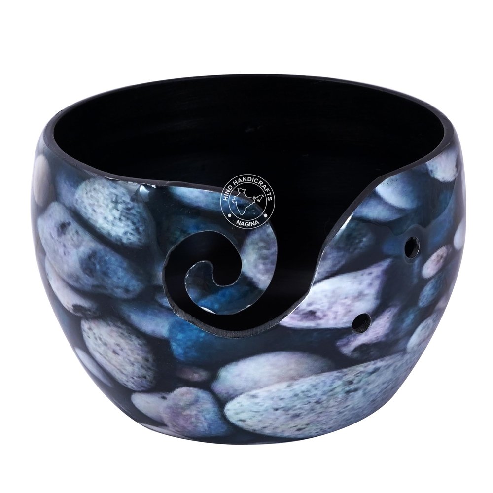 Premium Solid Crafted Floral Metallic Finish Aluminium Portable Yarn Bowl Holder for Knitting Crochet Christmas Gift Set | Hind Handicrafts (6" x 6" x 4", Stone 1)