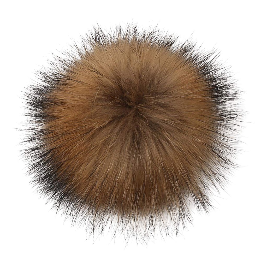 Queenbox Faux Fur Pompom Ball, 5in/13cm Fluffy Pom Pom Ball Solid Color with Removable Press Button for DIY Hats Keychain Cloth Handbag, Natural Color