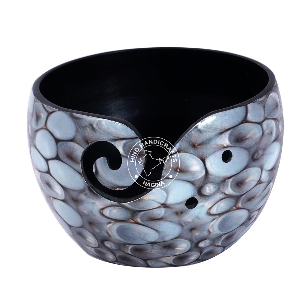 Premium Solid Crafted Floral Metallic Finish Aluminium Portable Yarn Bowl Holder for Knitting Crochet Christmas Gift Set | Hind Handicrafts (6" x 6" x 4", Stone 2)
