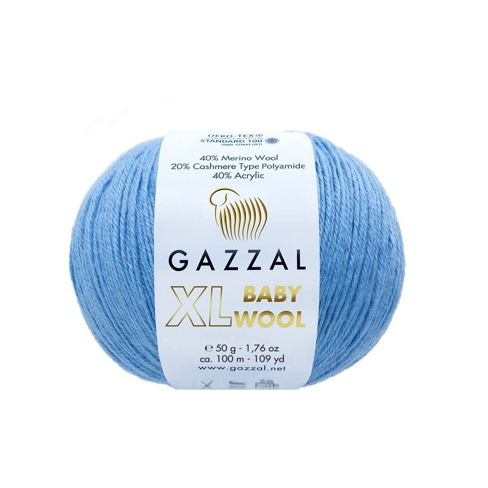 3Pack (Skein) Gazzal Baby Wool XL, 40% Merino Wool, 20% Cashmere Type Polyamide, 40% Acrylic, Each 1.76 Oz (50g) / 109 Yards (105m), Worsted Baby Popular Yarn (813)