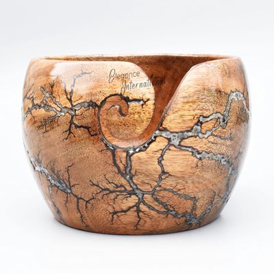 Wooden Yarn Bowl for Crocheting - Handcrafted Fractal Burnt Yarn Storage Bowl - Wooden Crochet Bowl - Yarn Holder & Accessories - Gifts for Mom(Fractal Burn White)