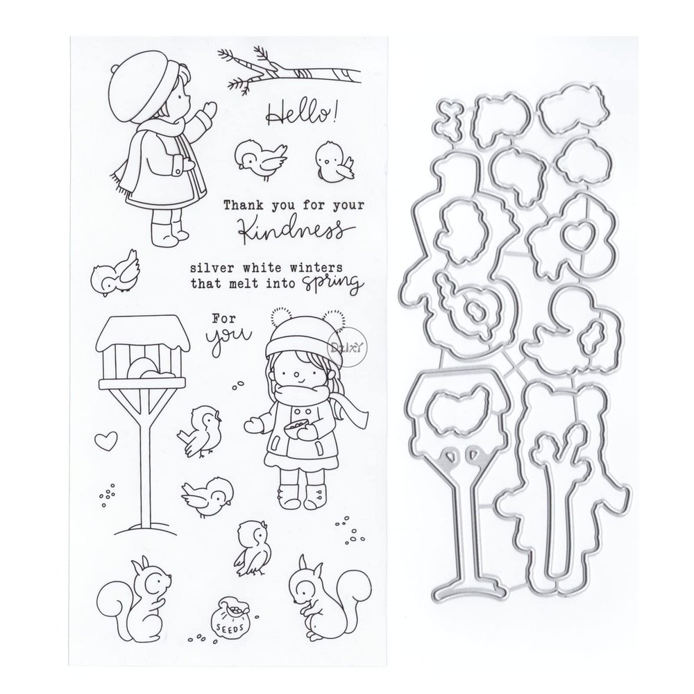 DzIxY Girl Mailbox Clear Stamps and Metal Cutting Dies Sets for Card Making Scrapbooking Paper Supplies Seals Storage Pockets