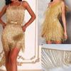 Labellezalady 6 inches Wide Gold Glass Beaded Fringe Trim,Shiny Tassel Fringe Trim for Crafts DIY Prom Dress, Clothes,Home Decoration view 4
