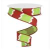 10 Yards 1.5in Wired Lime Green, Red & White Wavy Stripe Faux Linen Ribbon view 1