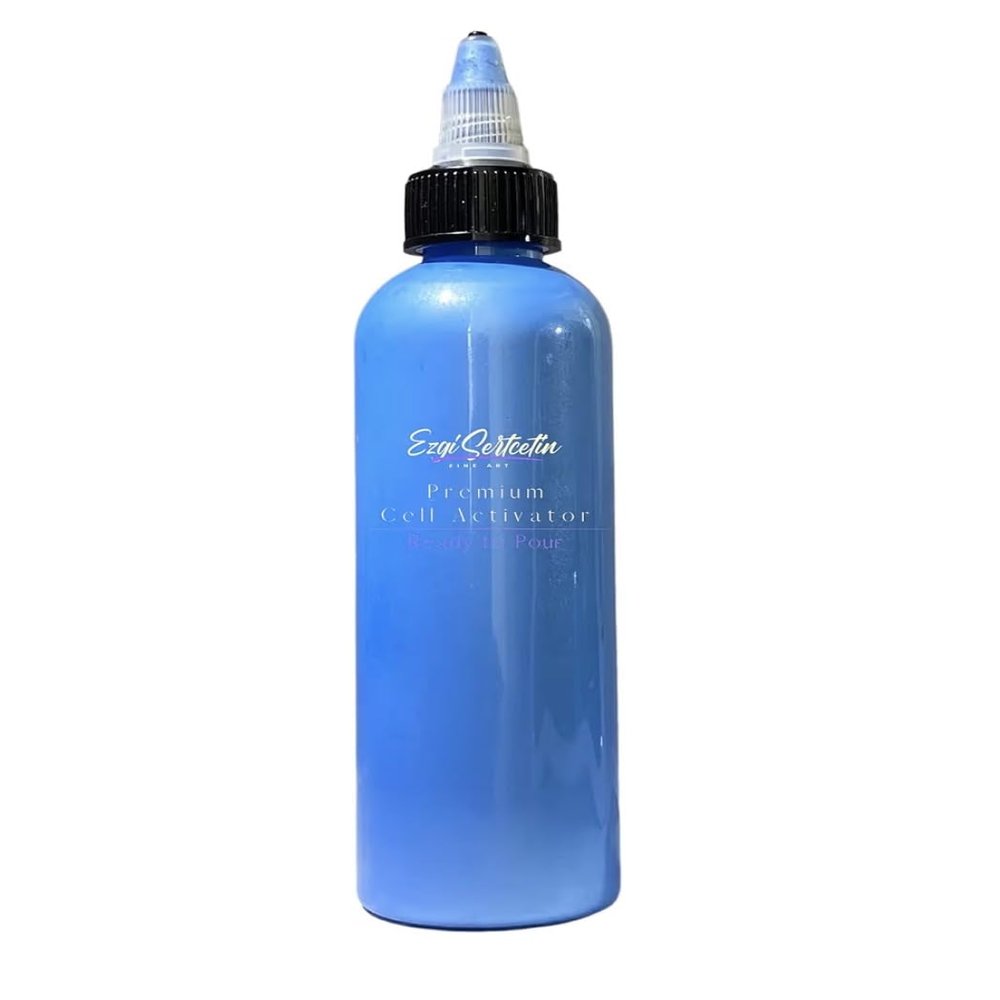 Premium Cell Activator | Ready to Pour | Create Perfect and Unique Cells in Your Painting Works | 4oz by Volume | by Ezgi Sertcetin (Metallic Light Blue)