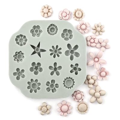 Flower Polymer Clay Molds, 2Pcs Polymer Clay Molds for Jewelry Making, Daisy Sunflower Rose Miniature Silicone Molds (15Flowers)