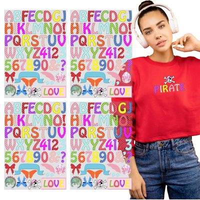 204 Piece 1.5 Inch Iron On Heat Transfer Letters and Numbers Alphabets Fabric Vinyl Letter DIY for Sport Jerseys T Shirts Clothes Slogan Printing Crafts Decoration (4 Sheets per Set) (Color 3)