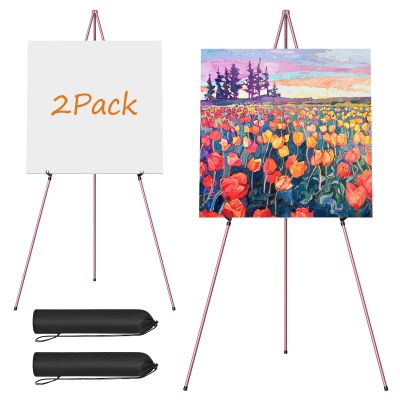 Easel Stand for Display, Aredy 63" Portable Painting Easel, Lightweight Metal Easels for Painting Canvas, Wedding Sign (2 Pack, Pink)