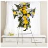 Premade Yellow and Blue Silk Flowers Cross Cemetery Arrangement with Metal Easel for Graveside Memorial Day Decoration, Funeral Floral Spray for Mother, Father, Mom, Dad, Sister, Brother or Loved One view 1