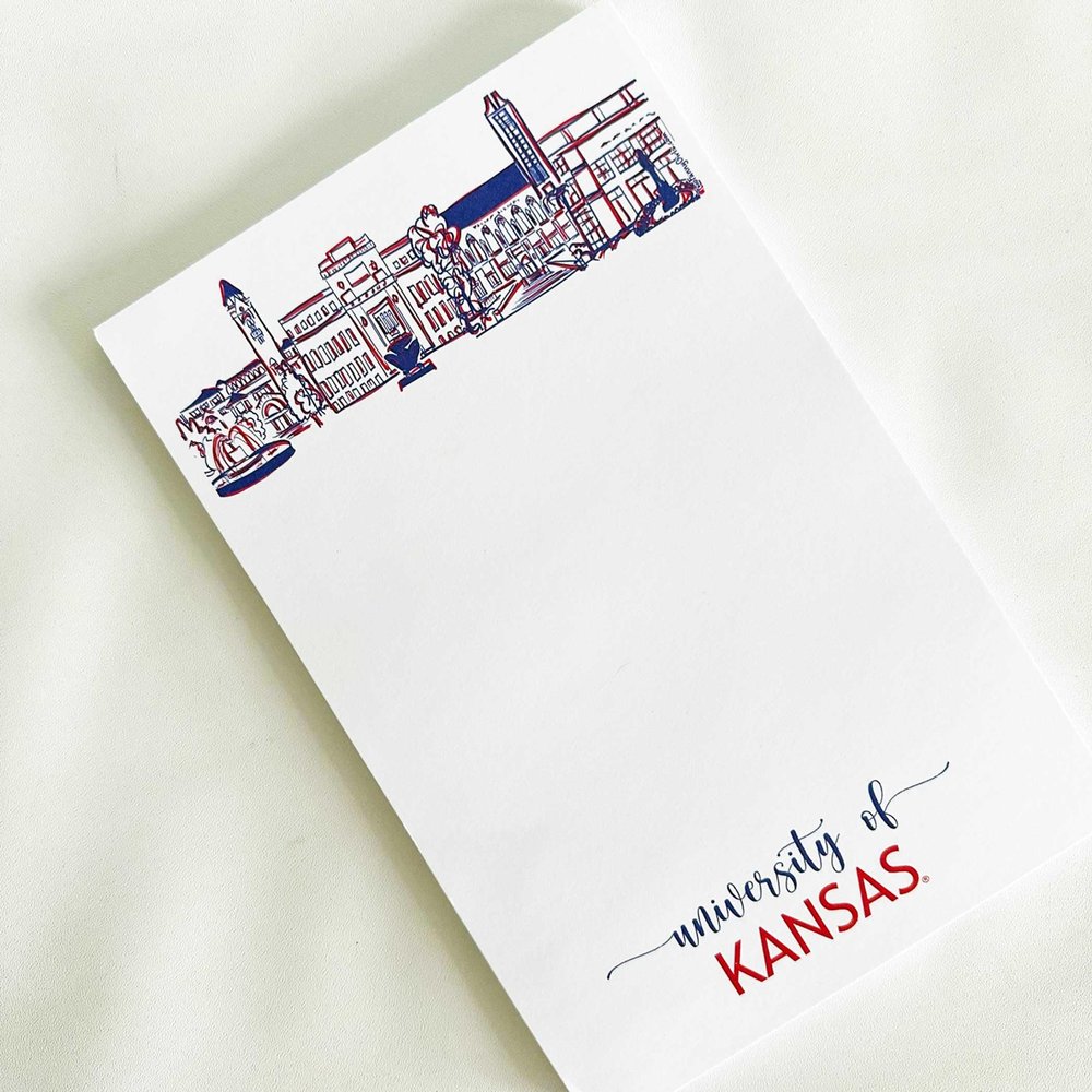University of Kansas Campus Paper Skyline Notepad - Lawrence - Notepad 5.5 x 8.5 - Writing Paper Pad (50 sheets) - Stationary notepad for College, Universities