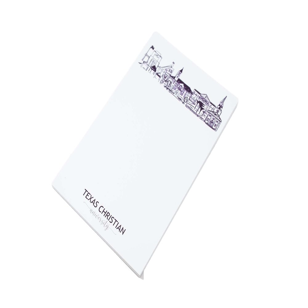 Texas Christian University Campus Paper Skyline Notepad - Ft. Worth - Notepad 5.5 x 8.5 - Writing Paper Pad (50 sheets) - Stationary notepad for College, Universities