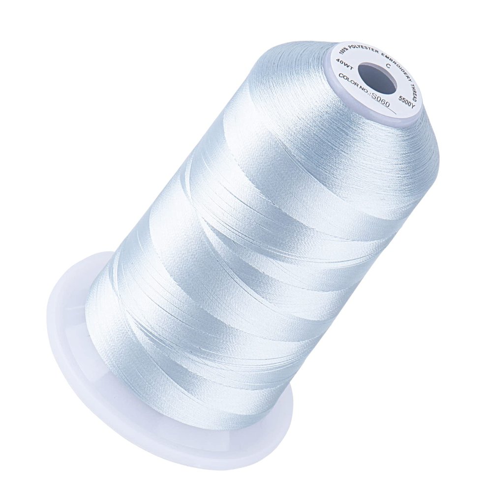 Simthread 5500Yds Embroidery Thread 5000M, 40WT Polyester Machine Embroidery Thread, High-Yardage Spool for Brother, Singer, Janome, Babylock, Husqvarna, Home & Commercial Machines, Light Blue S060