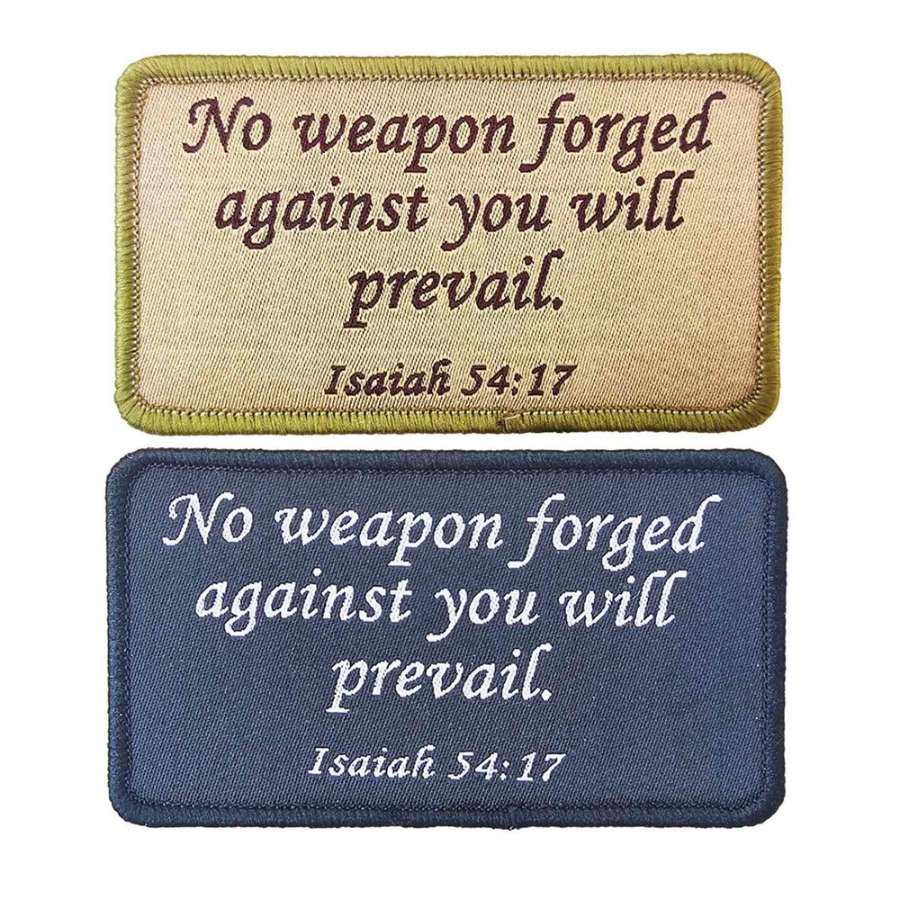 Isaiah 54:17 Tactical Morale Patches, 2Pcs Bible Verse No Weapon Forged Against You Will Prevail Embroidery Patches Set for Caps Bags Backpacks